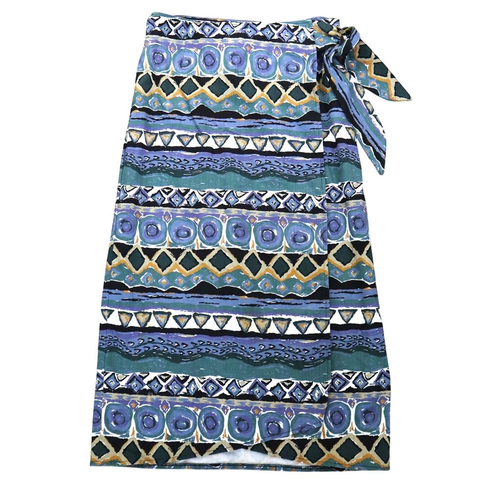 Vintage 80s 90s Western Attitude Wrap Midi Skirt Geometric Medium Boho Abstract